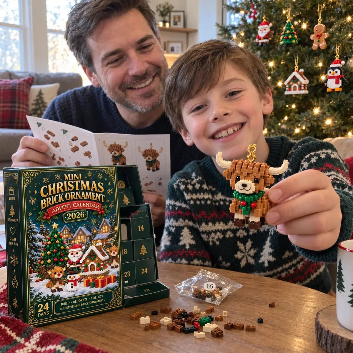 Sparklyra® 24-Day Mini Christmas Brick Ornament Advent Calendar – 24 Unique Buildable Holiday Models🎁