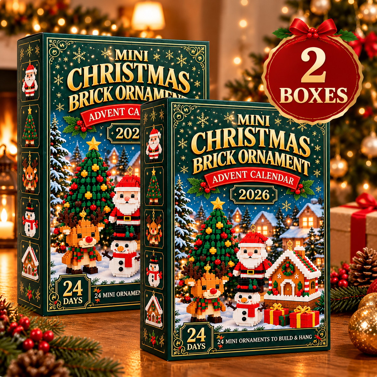 Sparklyra® 24-Day Mini Christmas Brick Ornament Advent Calendar – 24 Unique Buildable Holiday Models🎁